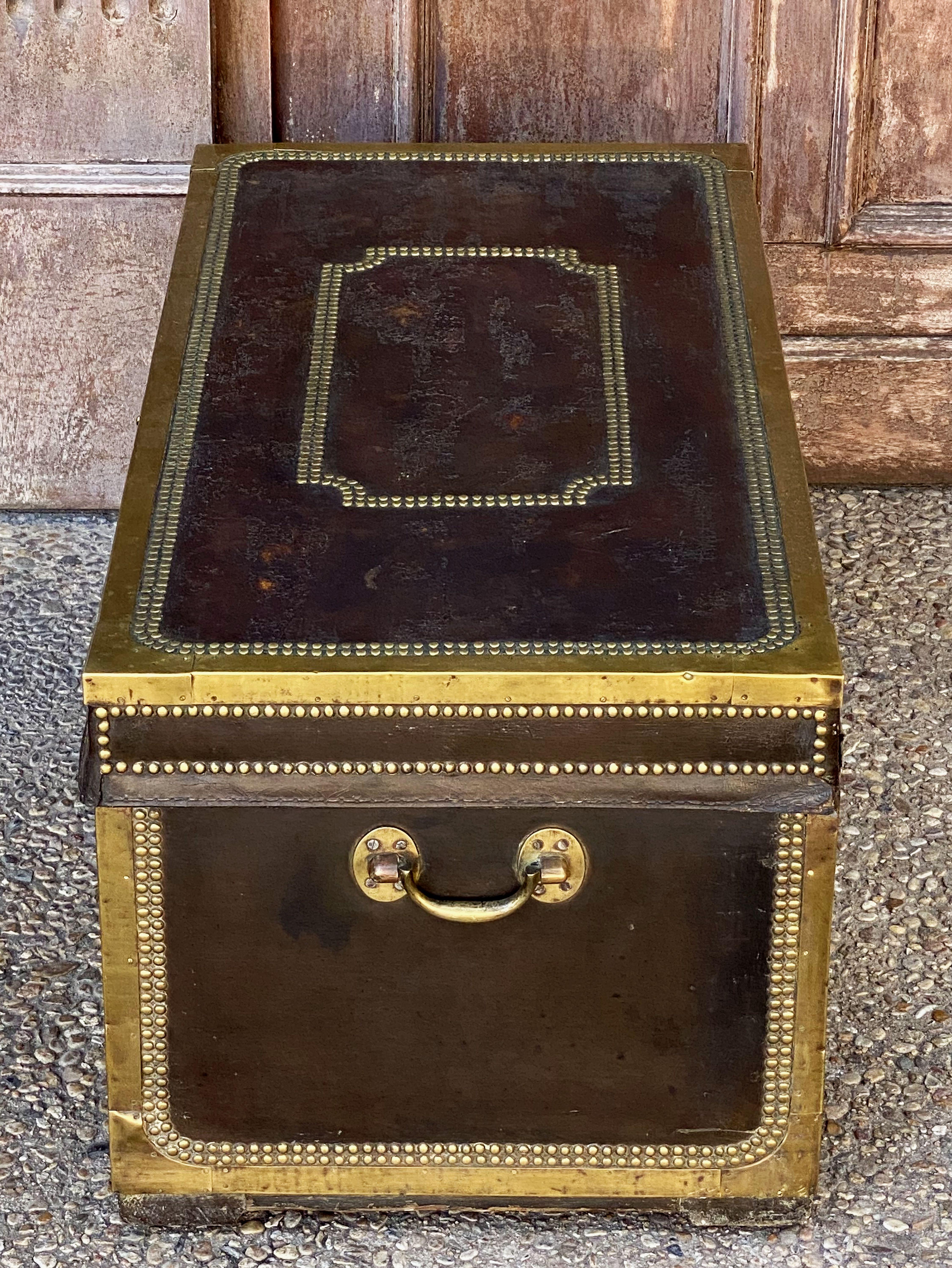 English Campaign Trunk of Brass-Bound Leather and Camphor Wood, Circa 1820 9