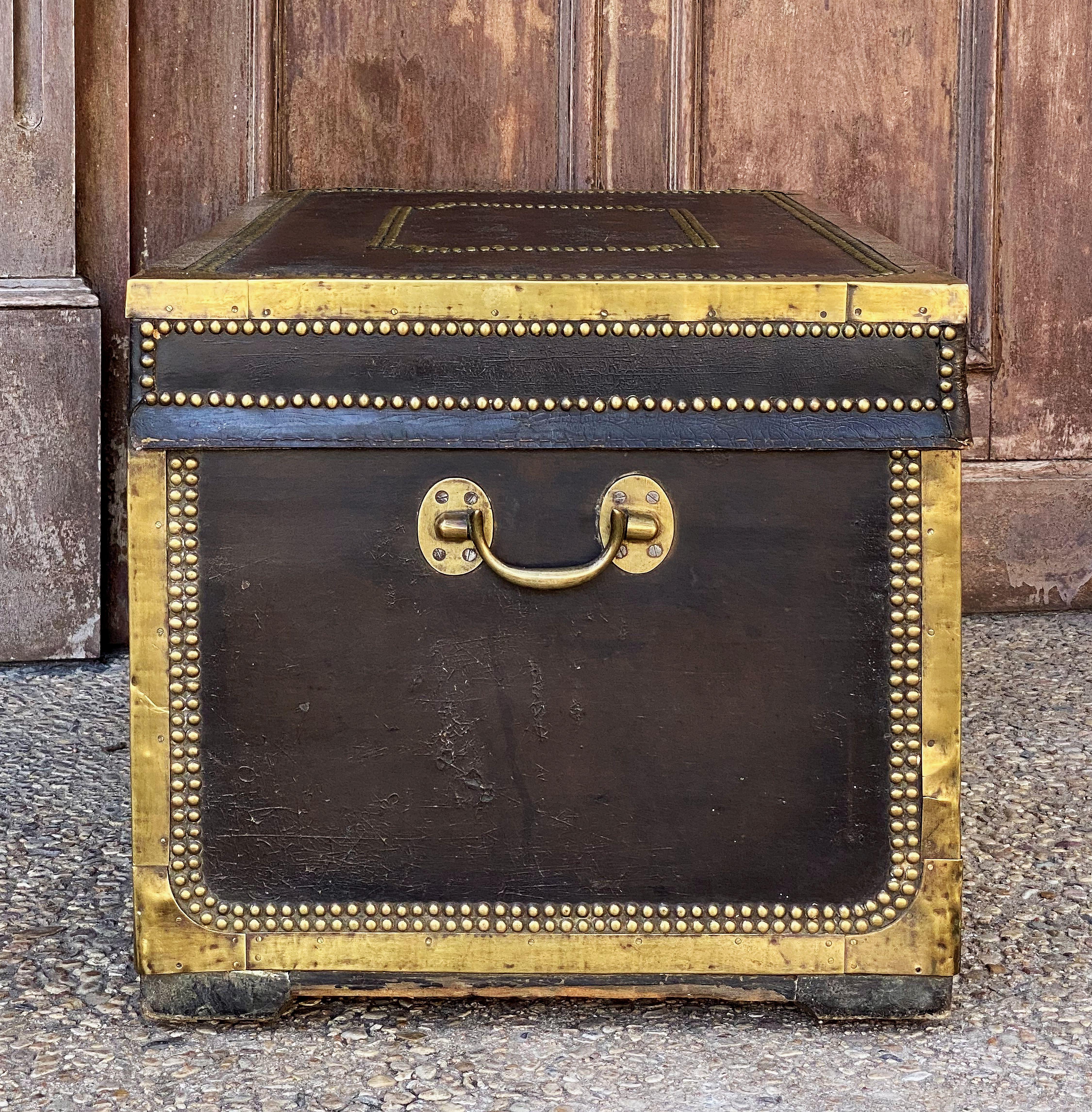 English Campaign Trunk of Brass-Bound Leather and Camphor Wood, Circa 1820 10