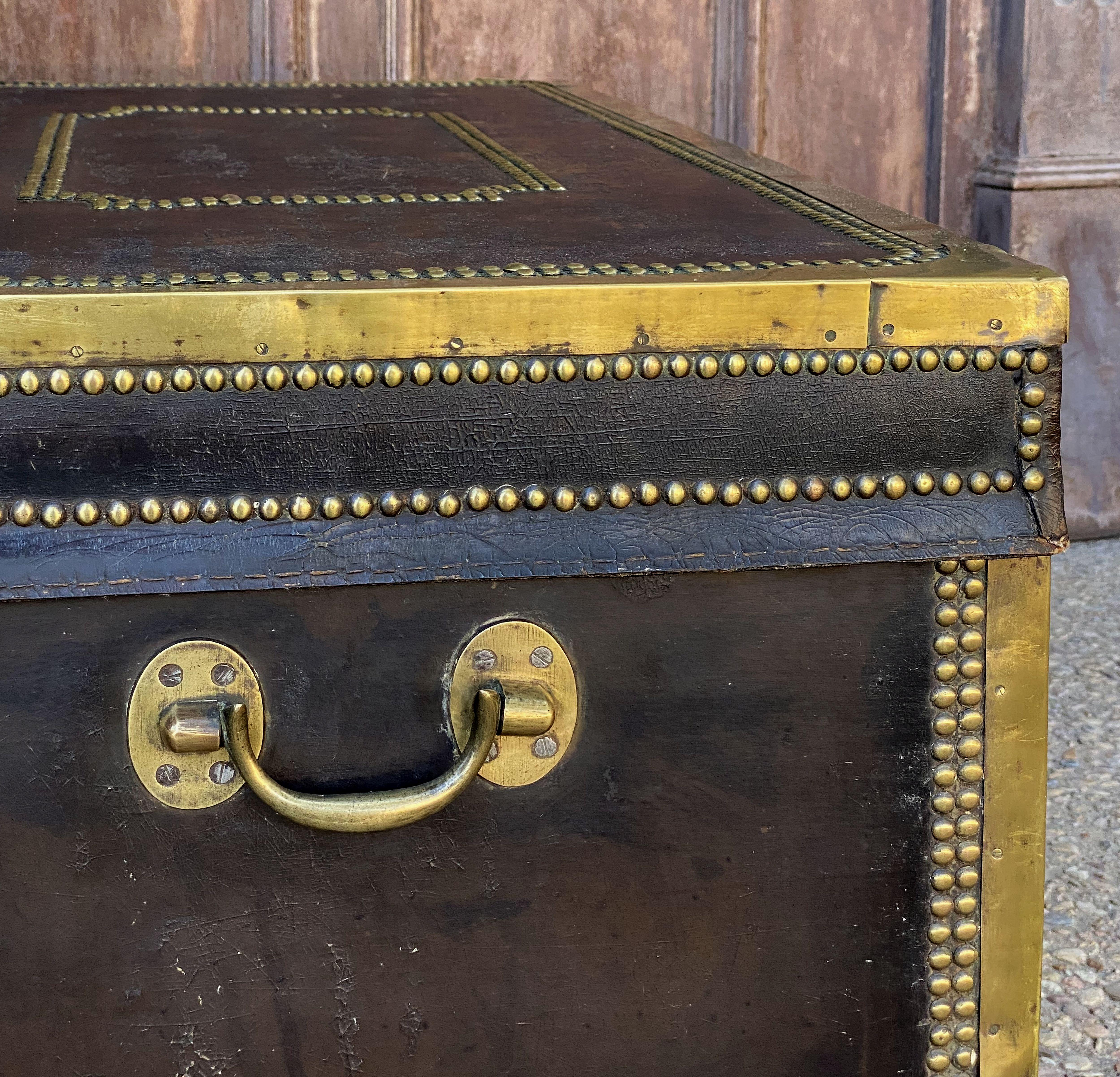 English Campaign Trunk of Brass-Bound Leather and Camphor Wood, Circa 1820 11