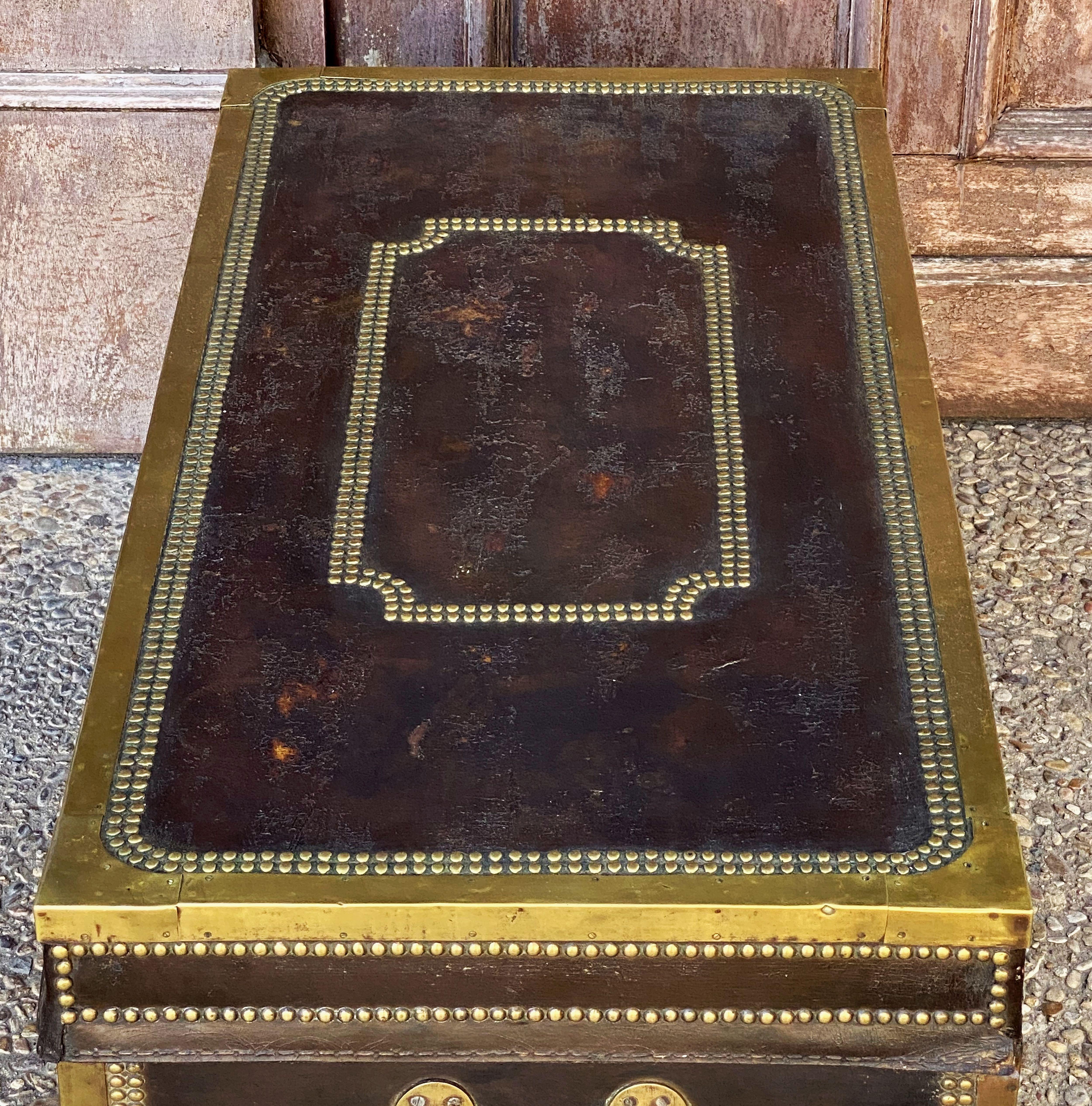 English Campaign Trunk of Brass-Bound Leather and Camphor Wood, Circa 1820 12