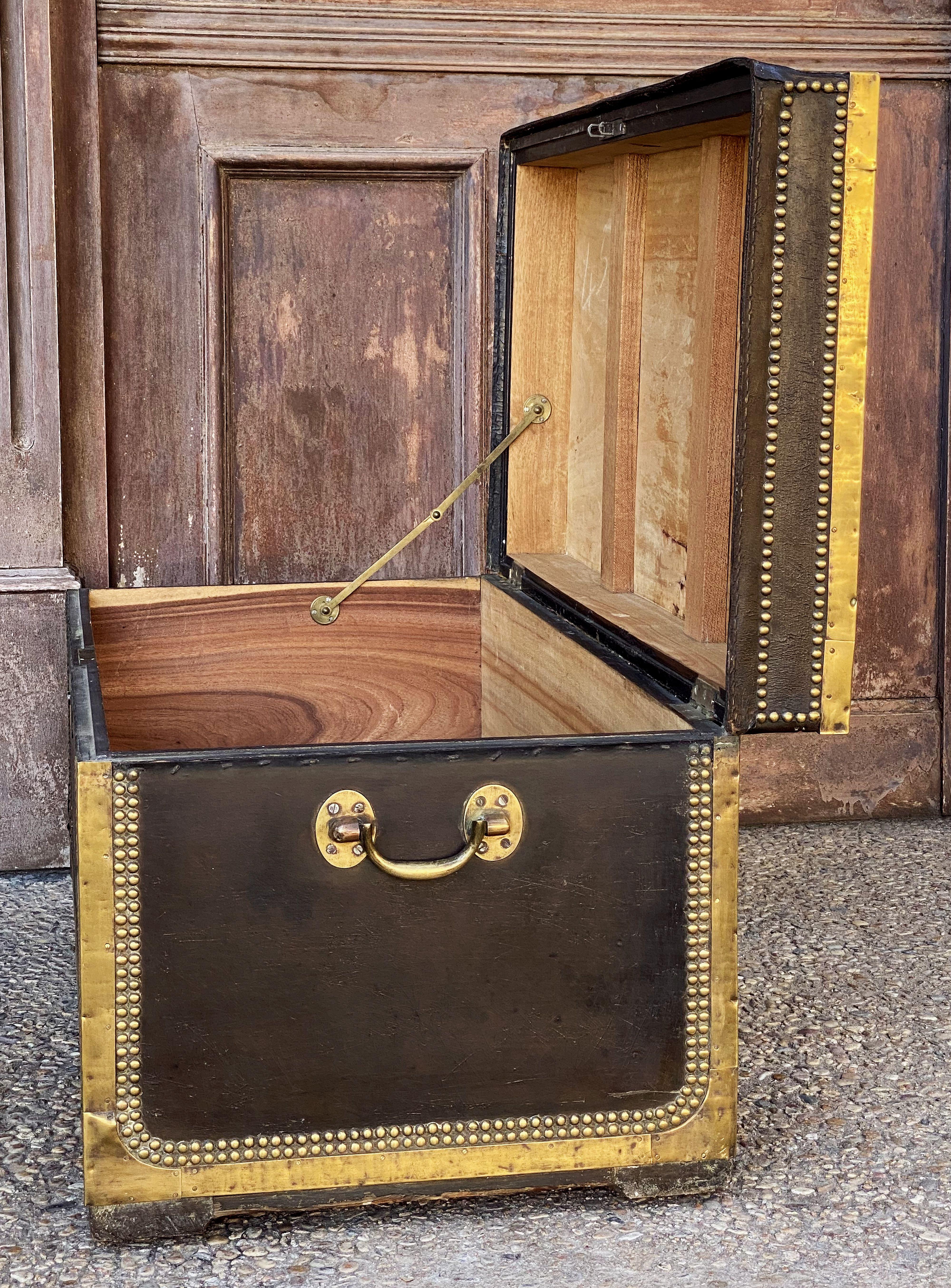 English Campaign Trunk of Brass-Bound Leather and Camphor Wood, Circa 1820 13