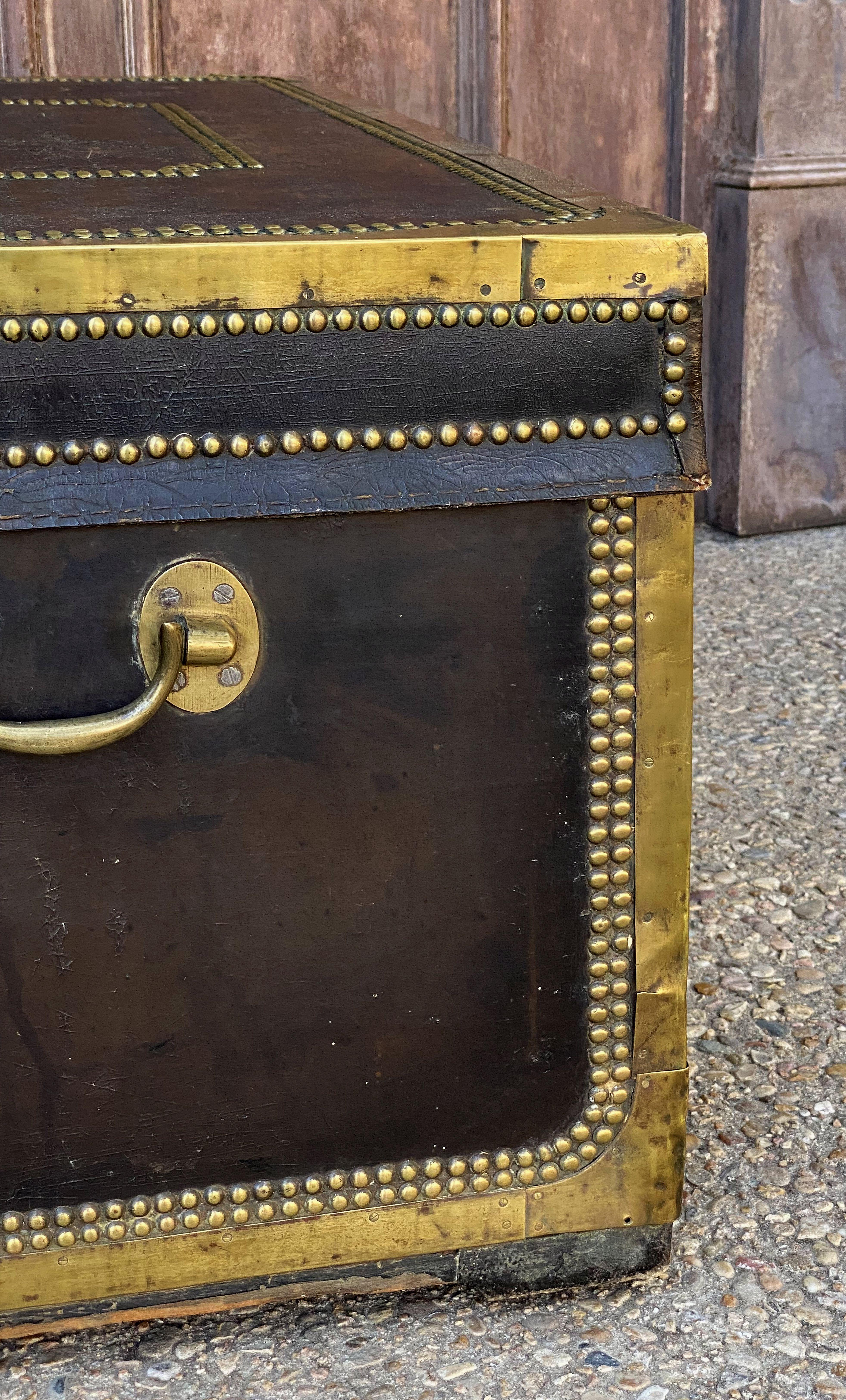 English Campaign Trunk of Brass-Bound Leather and Camphor Wood, Circa 1820 14