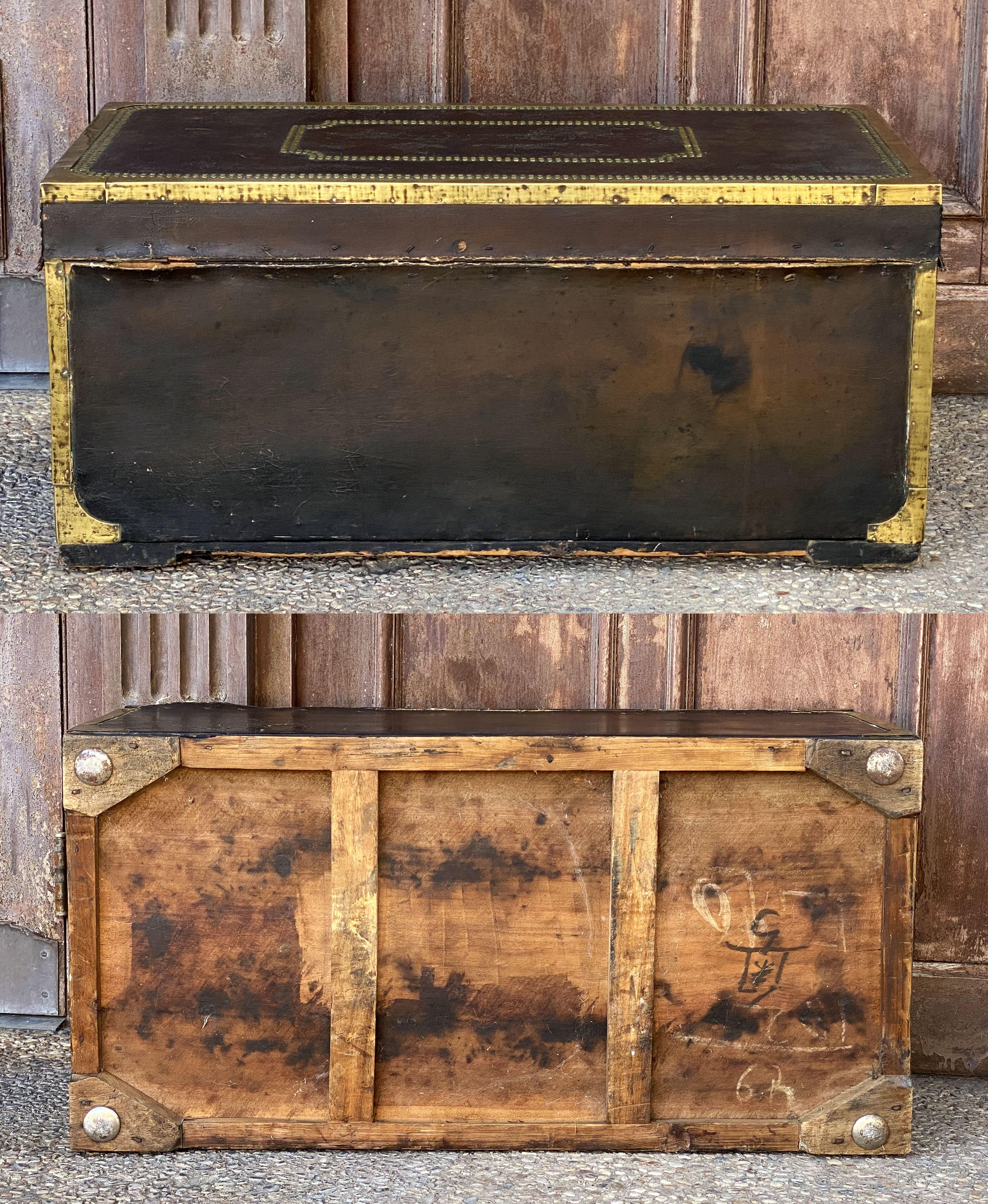 English Campaign Trunk of Brass-Bound Leather and Camphor Wood, Circa 1820 15