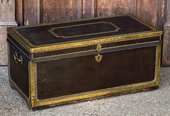 English Campaign Trunk of Brass-Bound Leather and Camphor Wood, Circa 1820