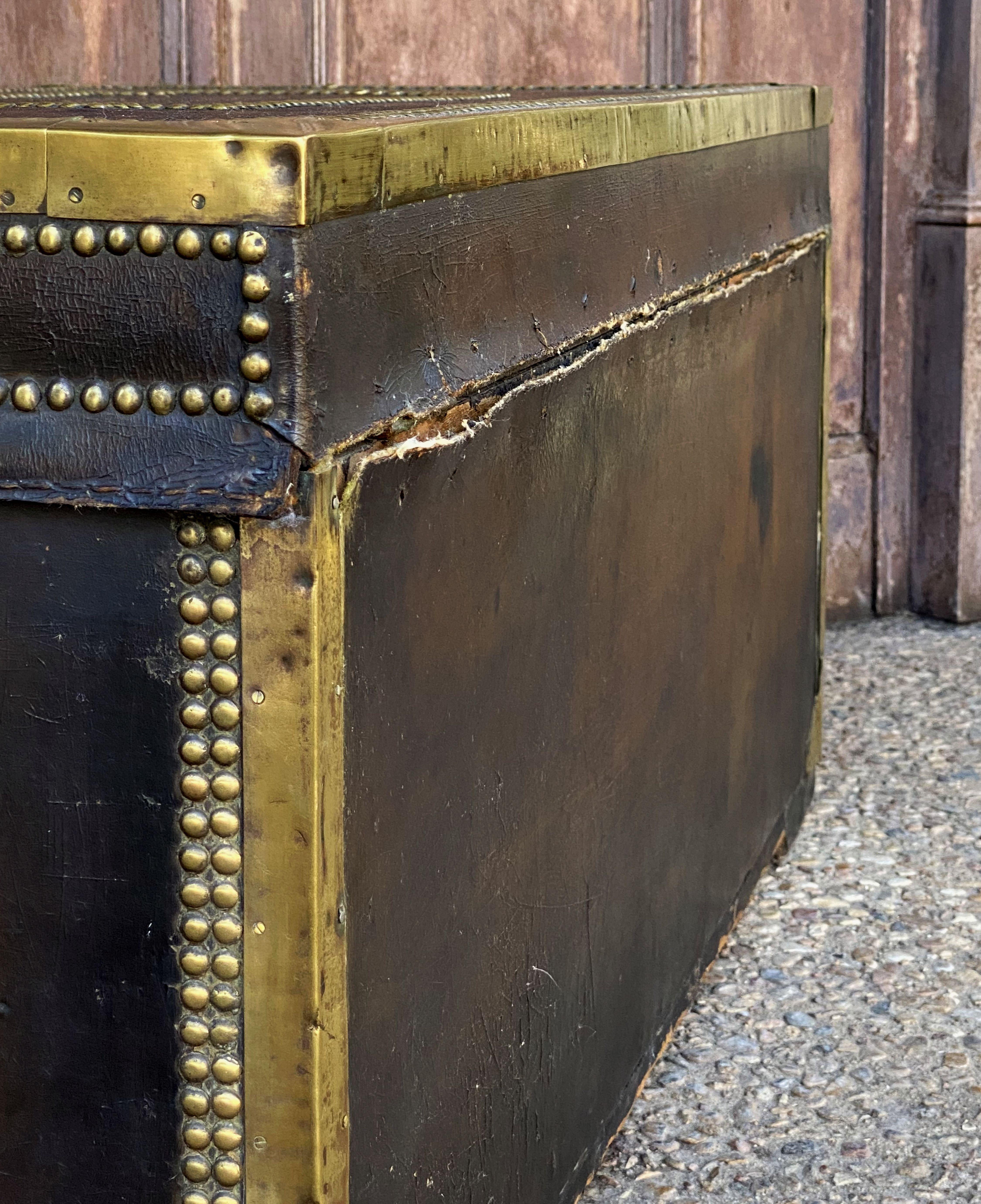 English Campaign Trunk of Brass-Bound Leather and Camphor Wood, Circa 1820 16