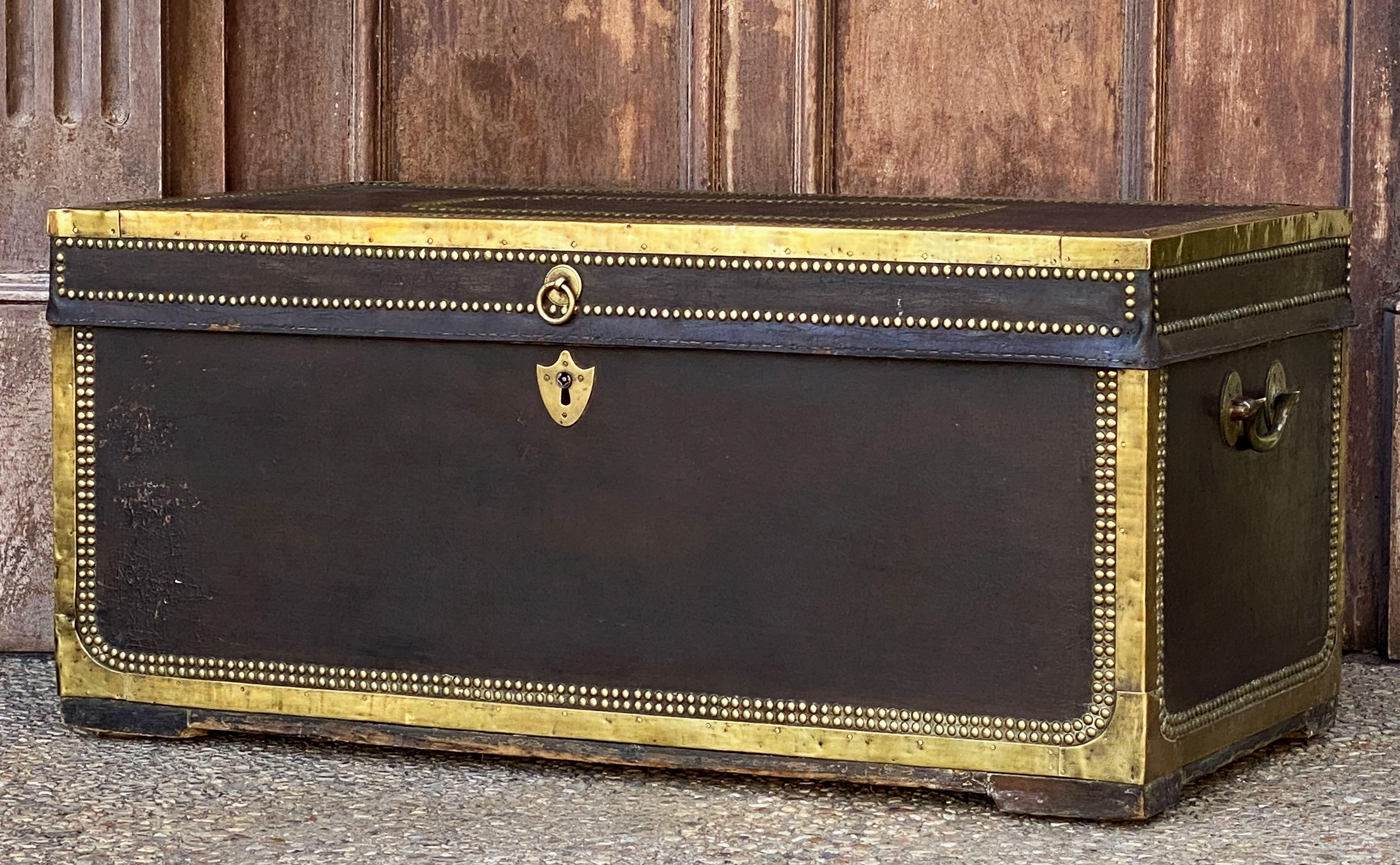English Campaign Trunk of Brass-Bound Leather and Camphor Wood, Circa 1820 2
