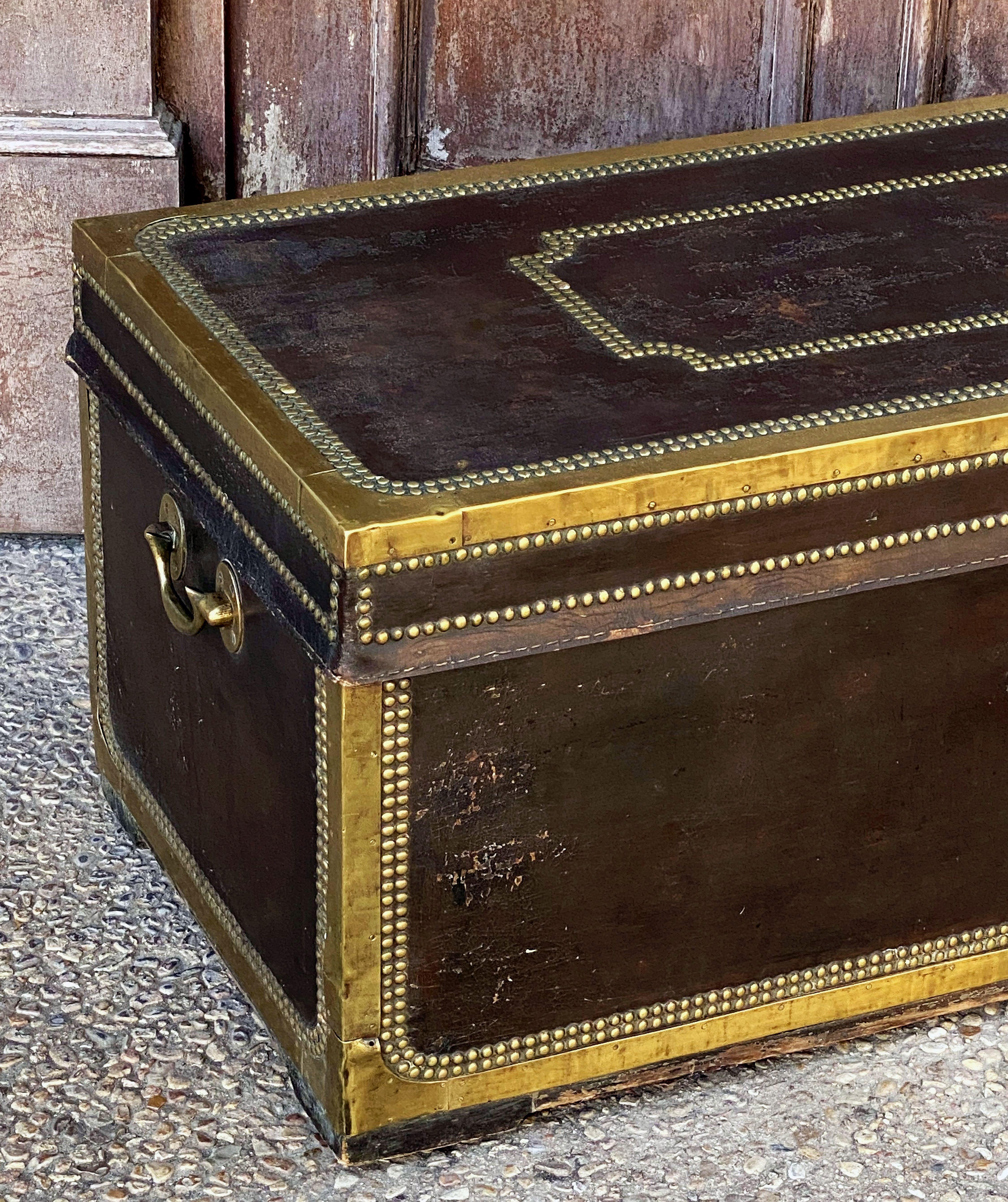 English Campaign Trunk of Brass-Bound Leather and Camphor Wood, Circa 1820 4
