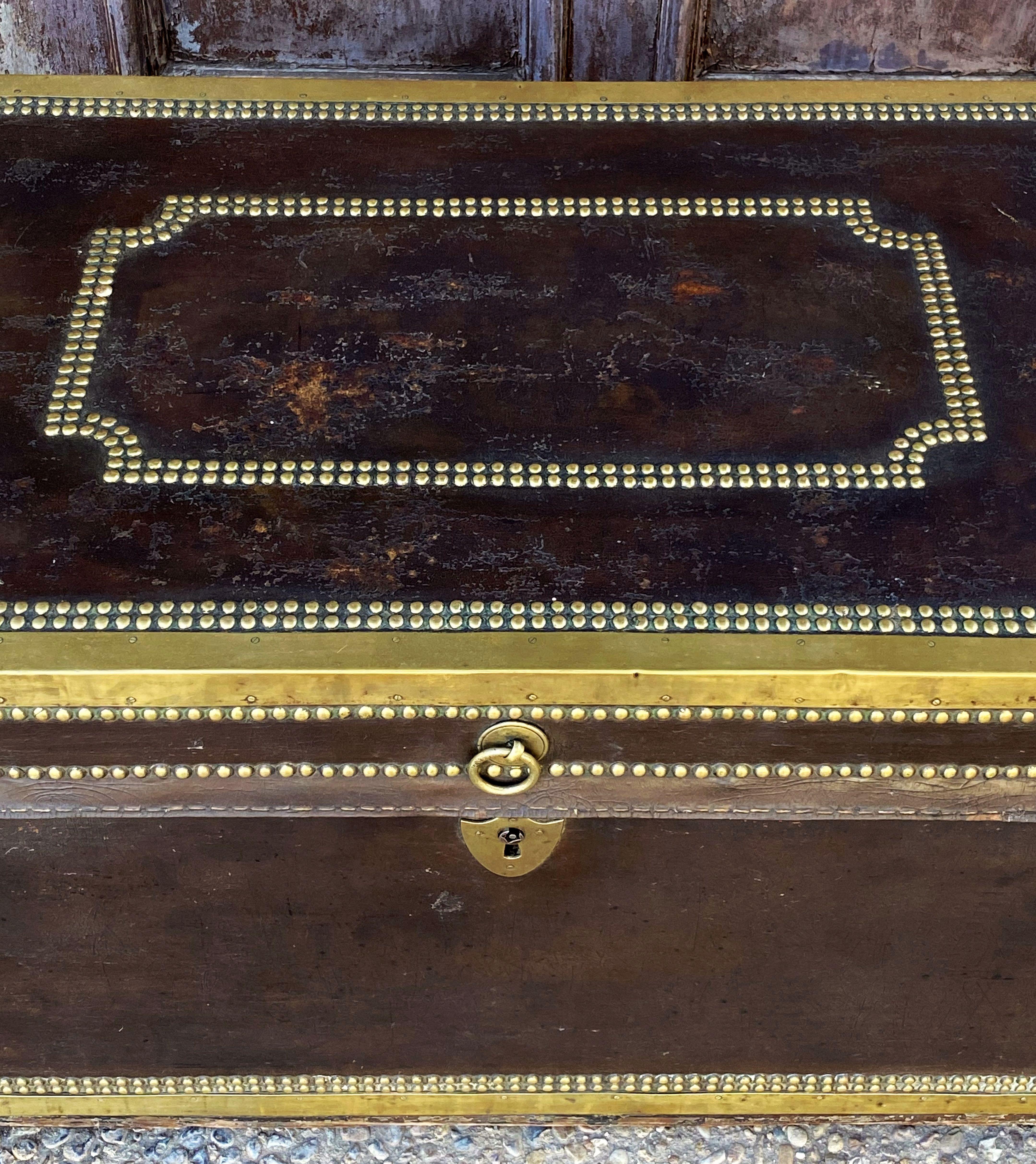 English Campaign Trunk of Brass-Bound Leather and Camphor Wood, Circa 1820 5