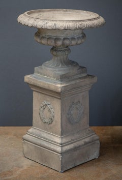 Large English Campana Garden Urn or Planter Pot on Square Plinth Base