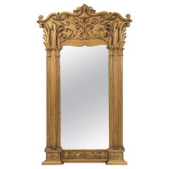 Large English Carved Stripped Pine Mirror