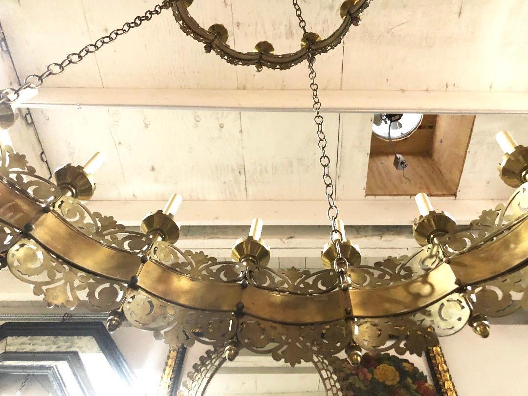 Large English Bronze Double-Tiered Chandelier In Good Condition For Sale In New York, NY