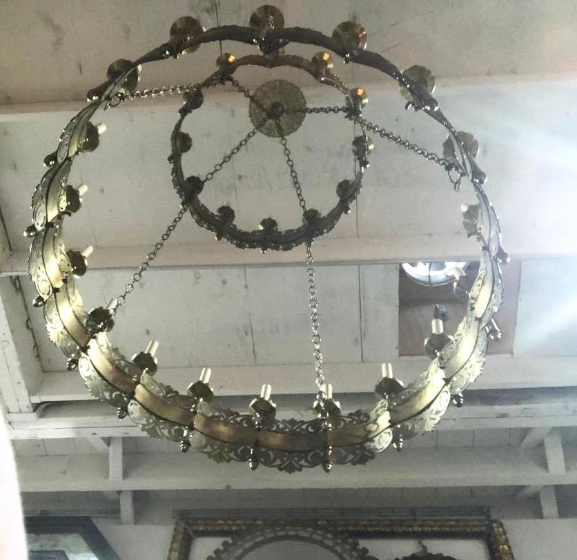 Large English Bronze Double-Tiered Chandelier For Sale 1