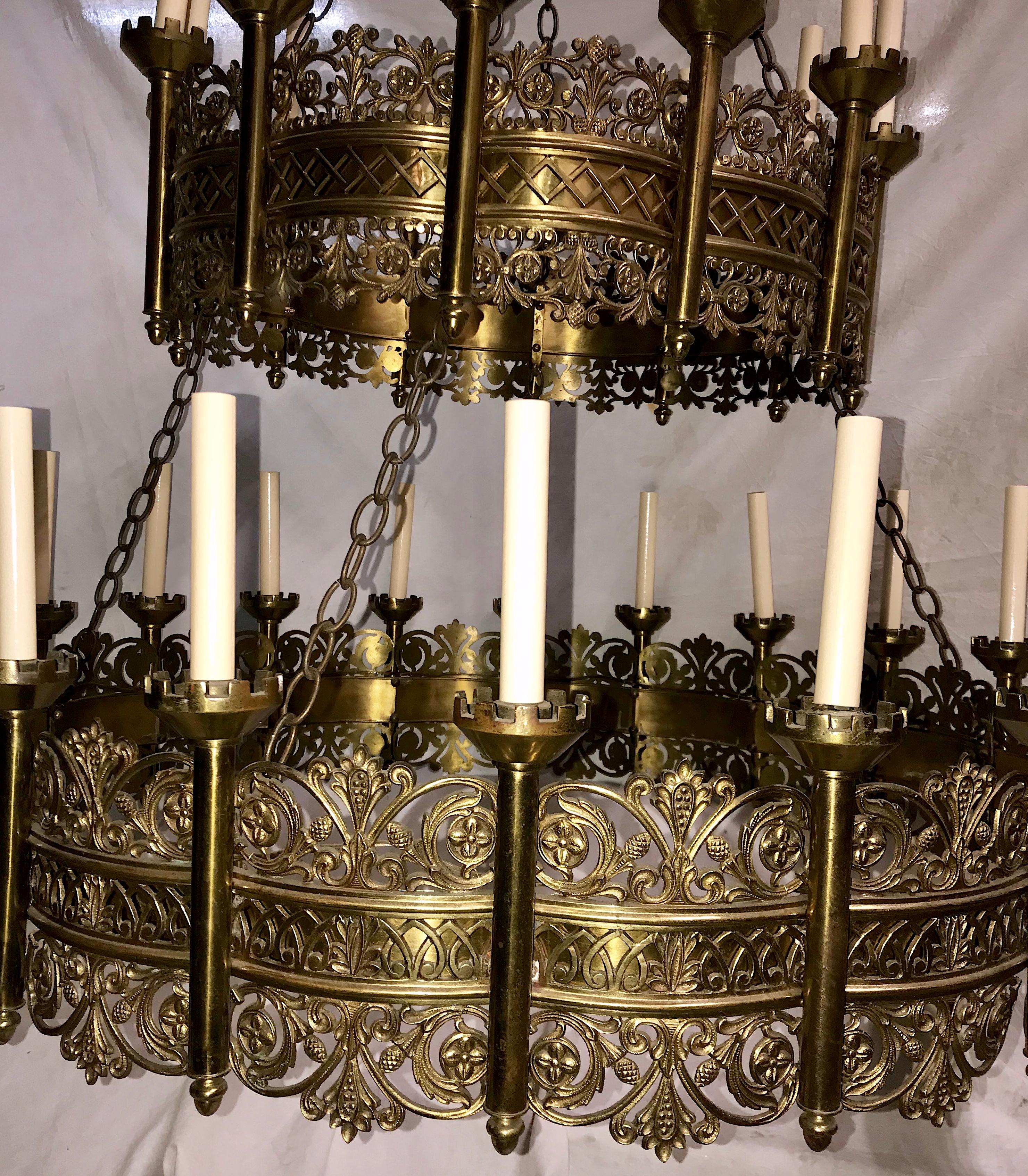 Large English Bronze Double-Tiered Chandelier For Sale 2