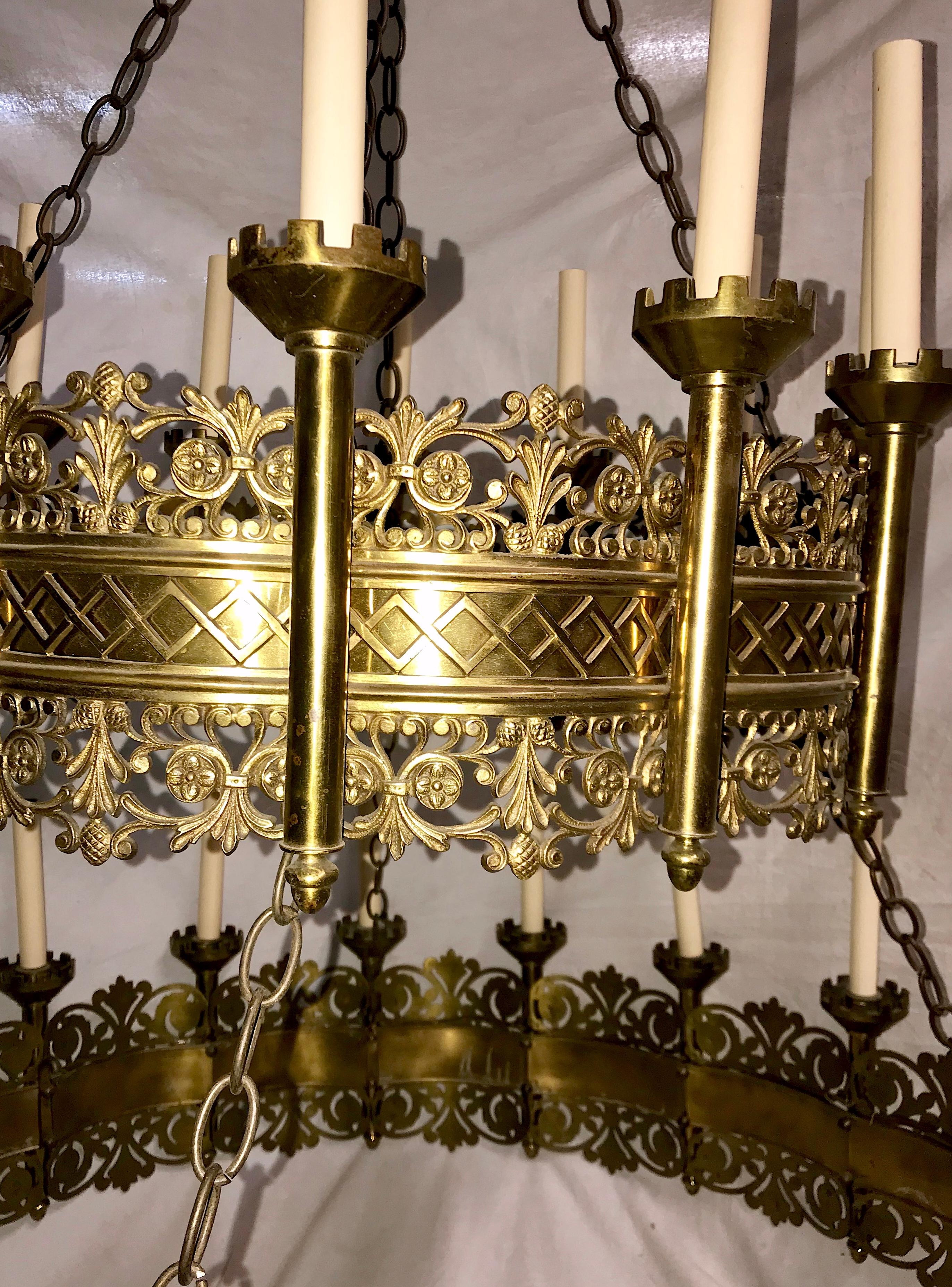 Large English Bronze Double-Tiered Chandelier For Sale 3