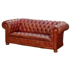  Large English Chesterfield Sofa of Tufted Leather