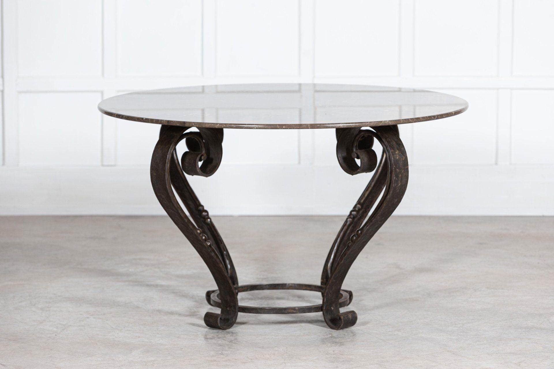Large English Circular Marble Top Wrought Iron Table In Good Condition For Sale In Staffordshire, GB