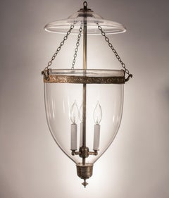 Large Clear Glass Bell Jar Lantern with Brass Finial