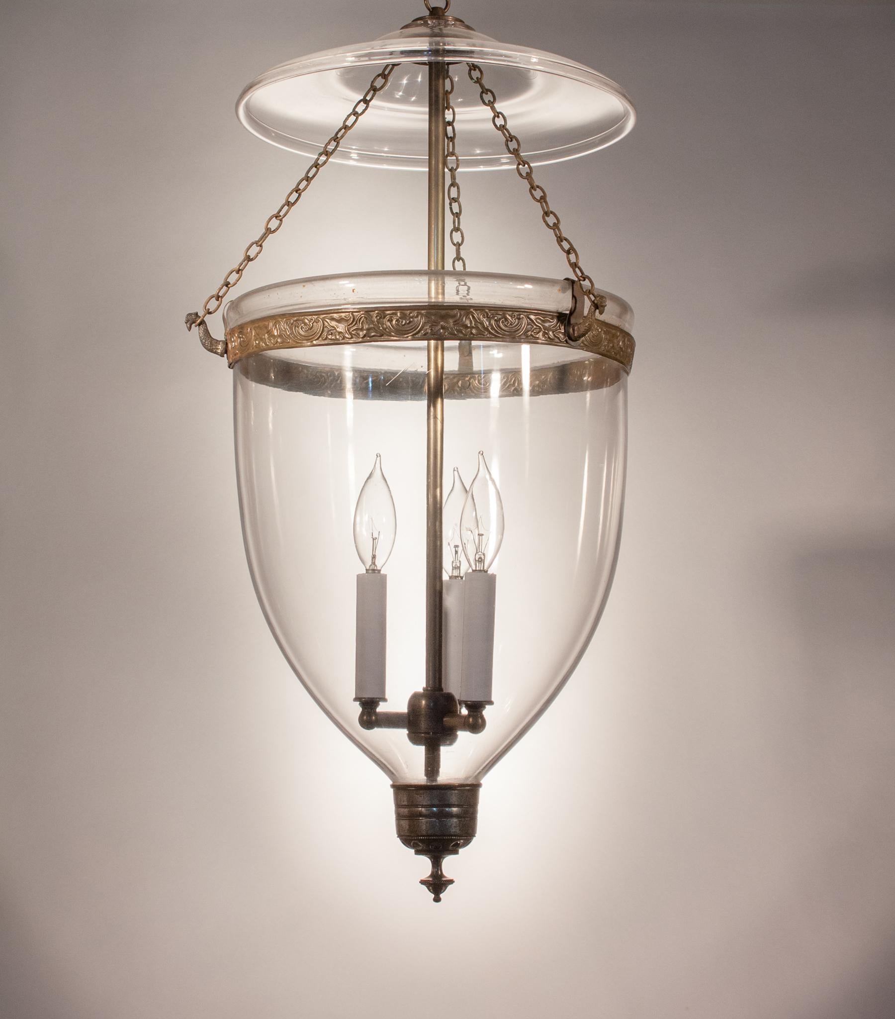 Victorian Large Clear Glass Bell Jar Lantern with Brass Finial