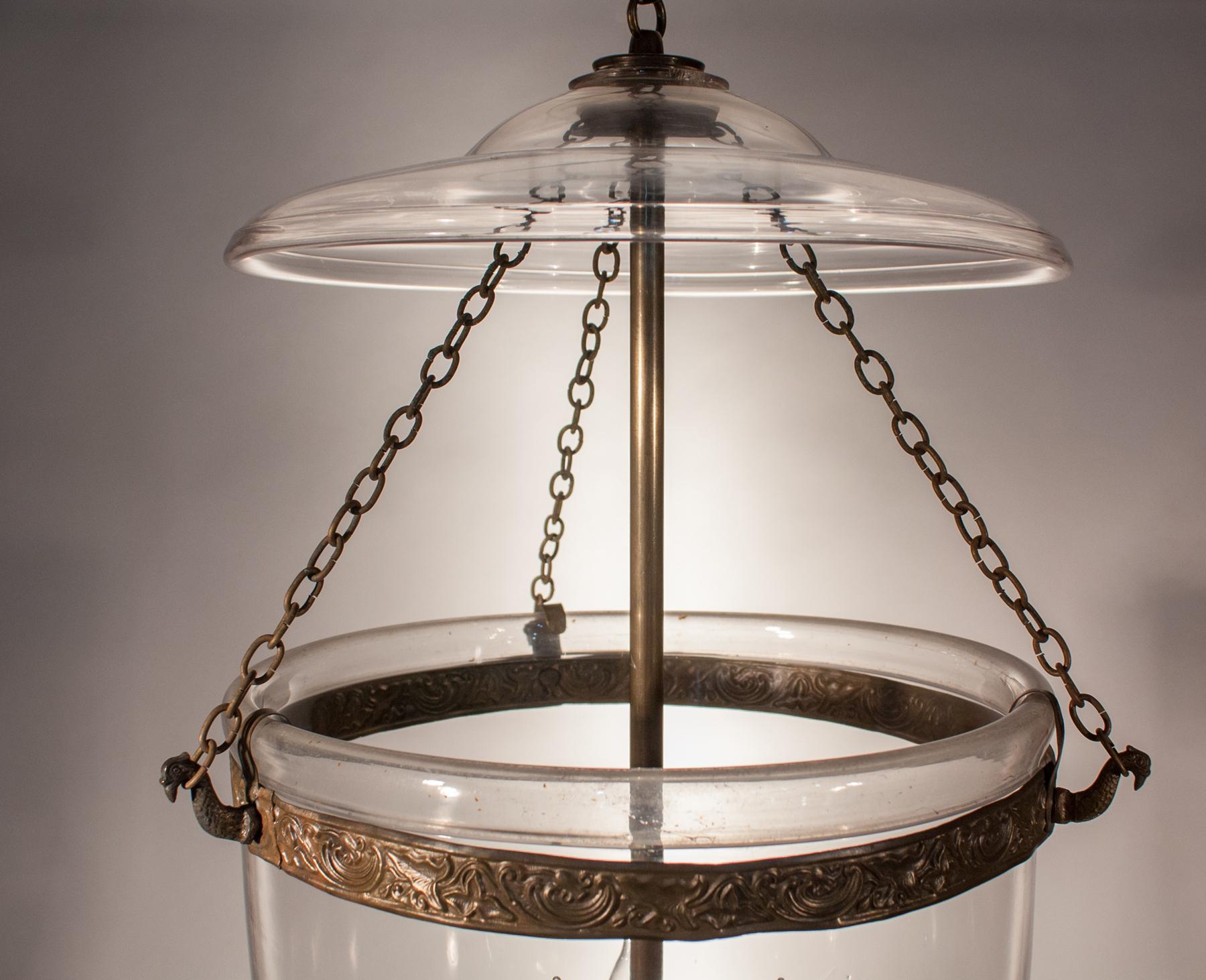 19th Century Large Clear Glass Bell Jar Lantern with Brass Finial