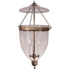 Large Clear Glass Bell Jar Lantern with Brass Finial