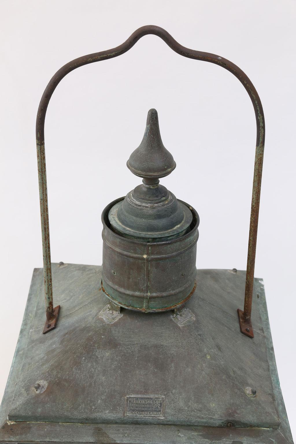 19th Century Large English Verdigris Patina Copper Lantern