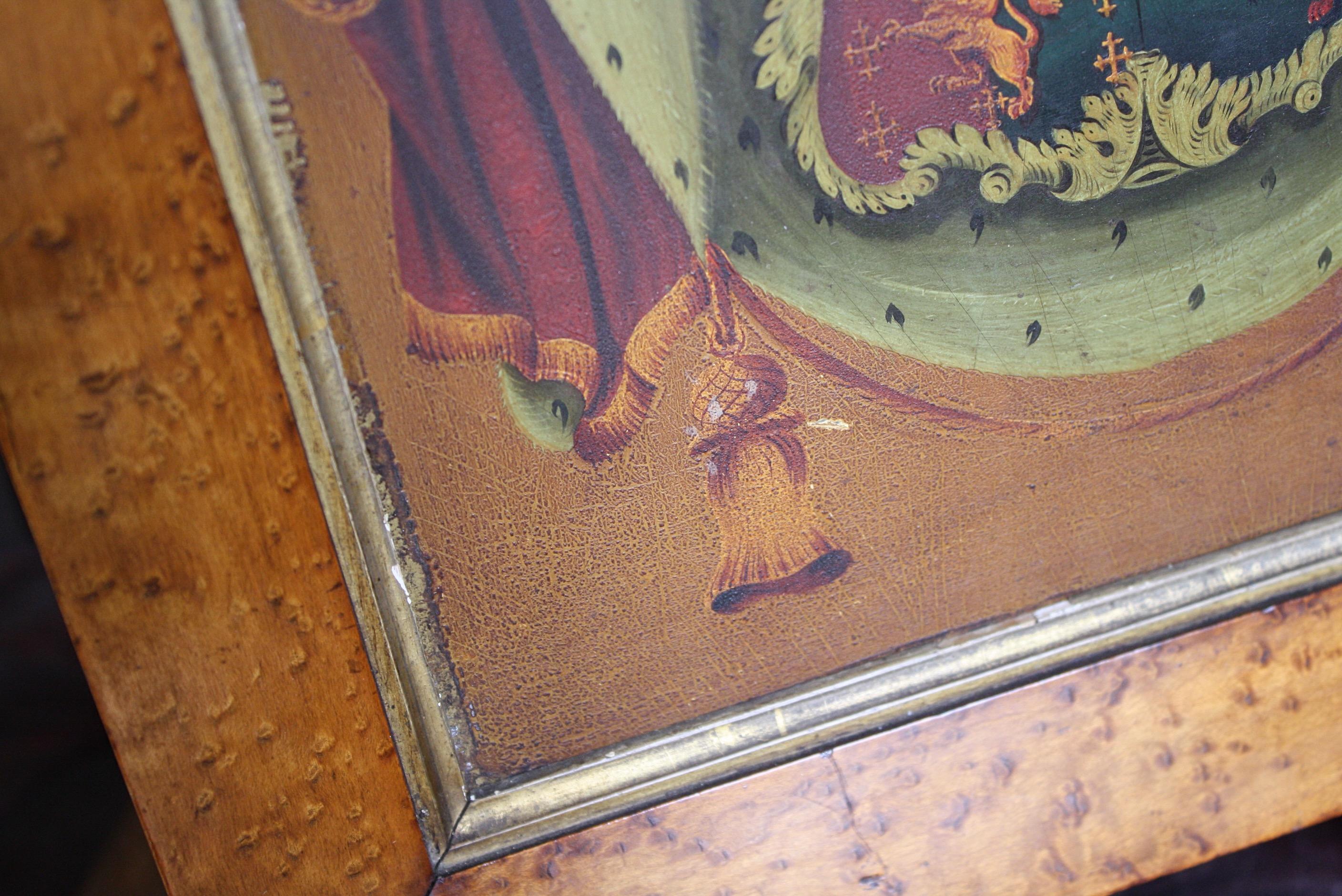 Grande huile sur panneau à armoiries du 19e siècle, Coach House, Angleterre, 19e siècle Bon état - En vente à Lowestoft, GB
