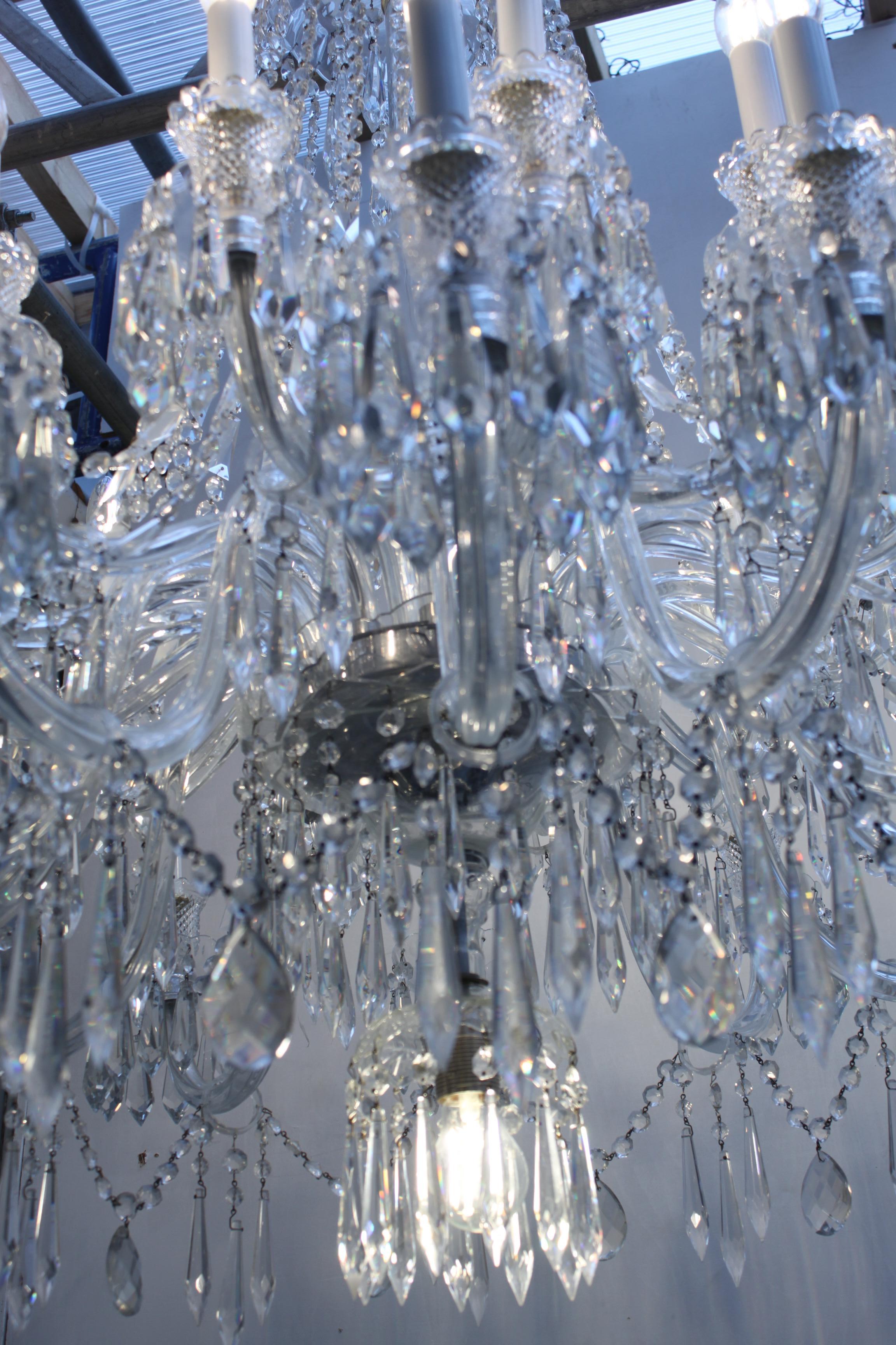 Crystal Large English crystal chandeliers with crystal storm shades For Sale