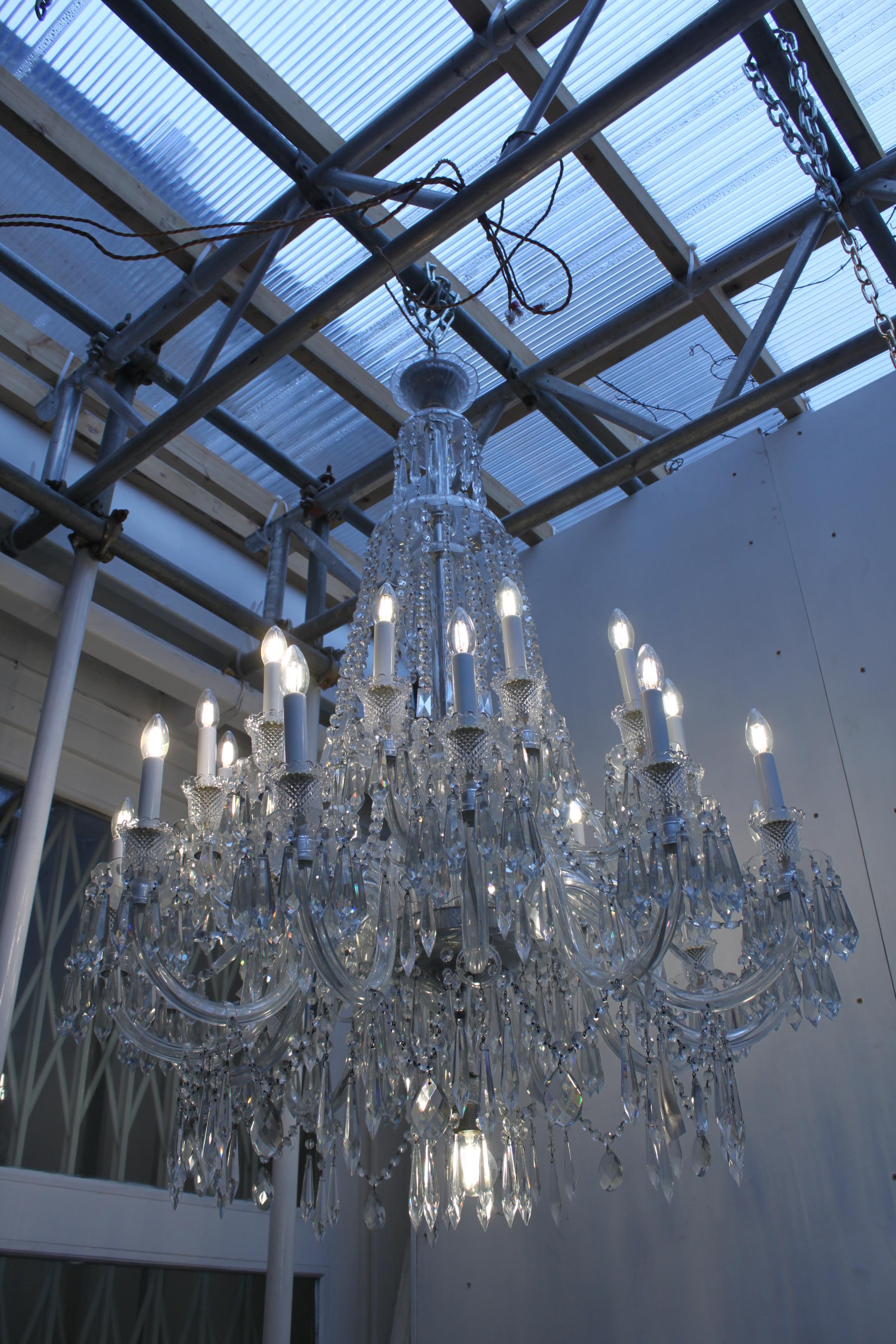 Large English crystal chandeliers with crystal storm shades For Sale 1