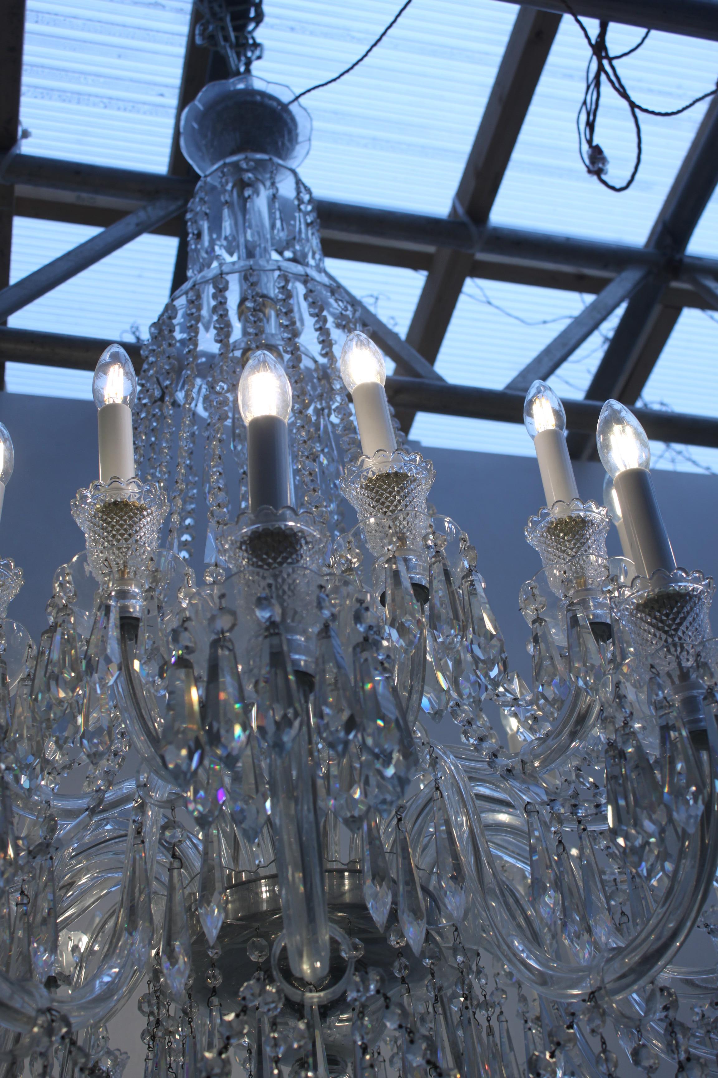 Large English crystal chandeliers with crystal storm shades For Sale 2