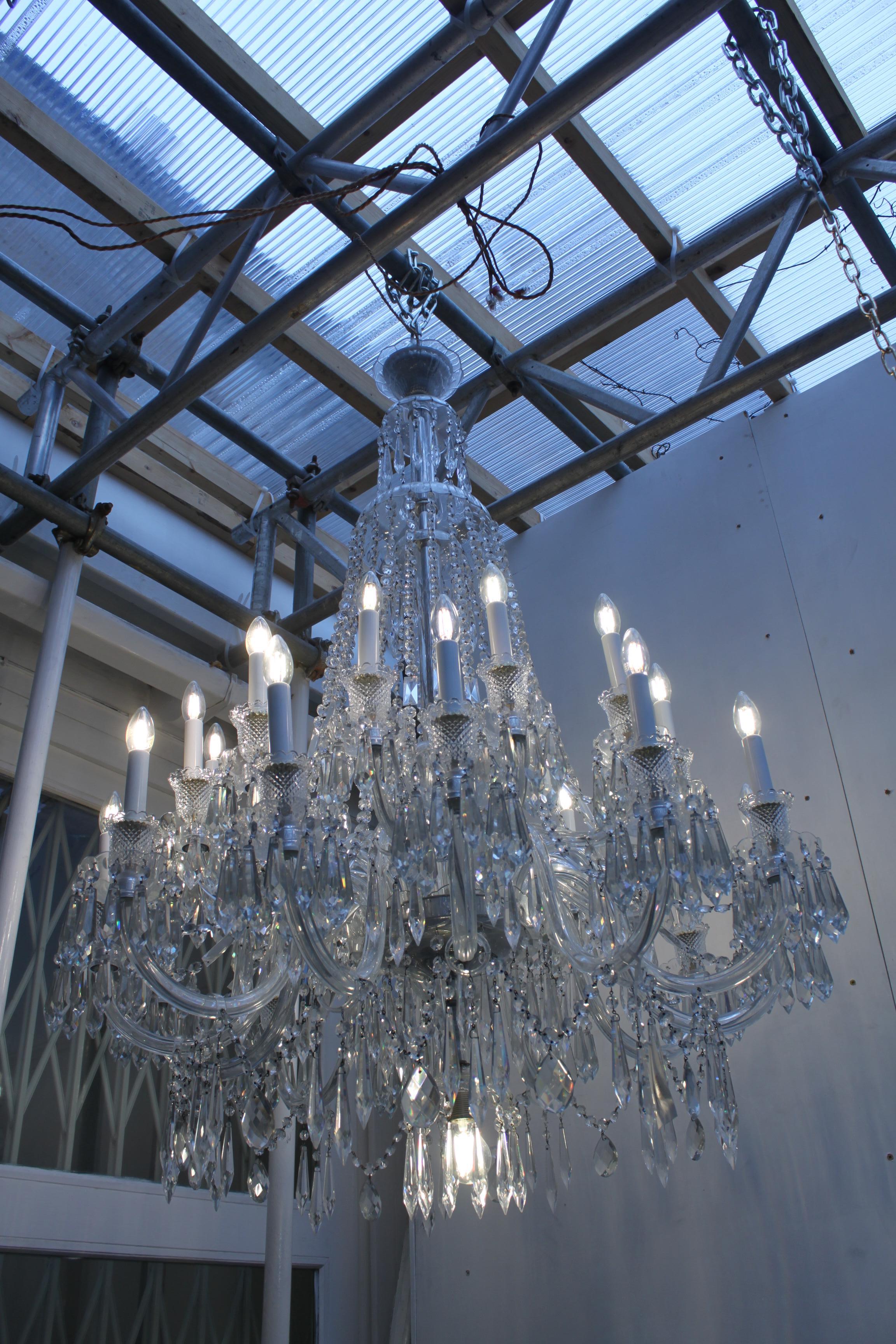 Large English crystal chandeliers with crystal storm shades For Sale 3