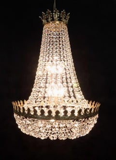 Large English Crystal Glass Empire Style Basket Chandelier