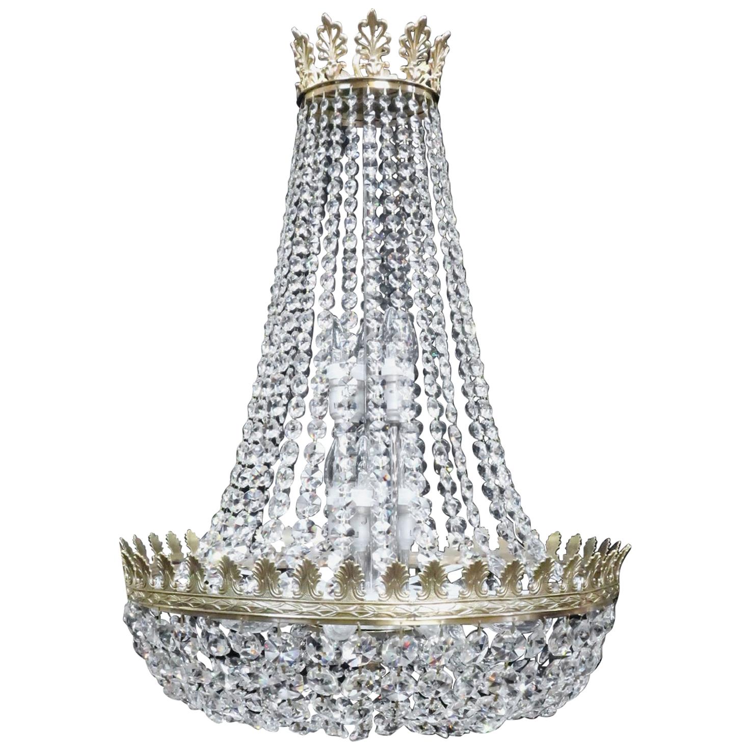 Large English Crystal Glass Empire Style Basket Chandelier For Sale