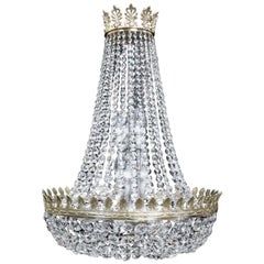 Large English Crystal Glass Empire Style Basket Chandelier