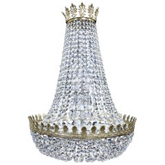 Large English Crystal Glass Empire Style Basket Chandelier