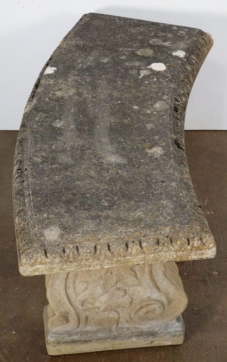 Large English Curved Garden Stone Bench or Seat with Scroll Base Supports 6