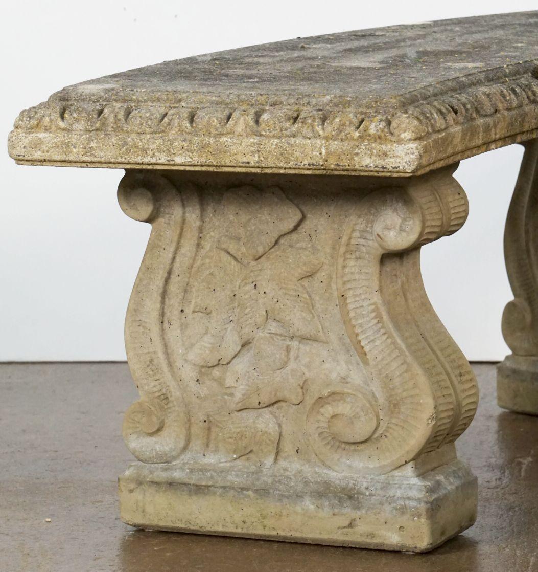Large English Curved Garden Stone Bench or Seat with Scroll Base Supports 7