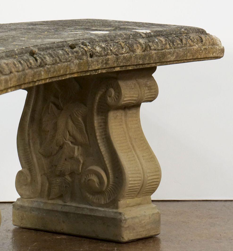 Large English Curved Garden Stone Bench or Seat with Scroll Base Supports 8