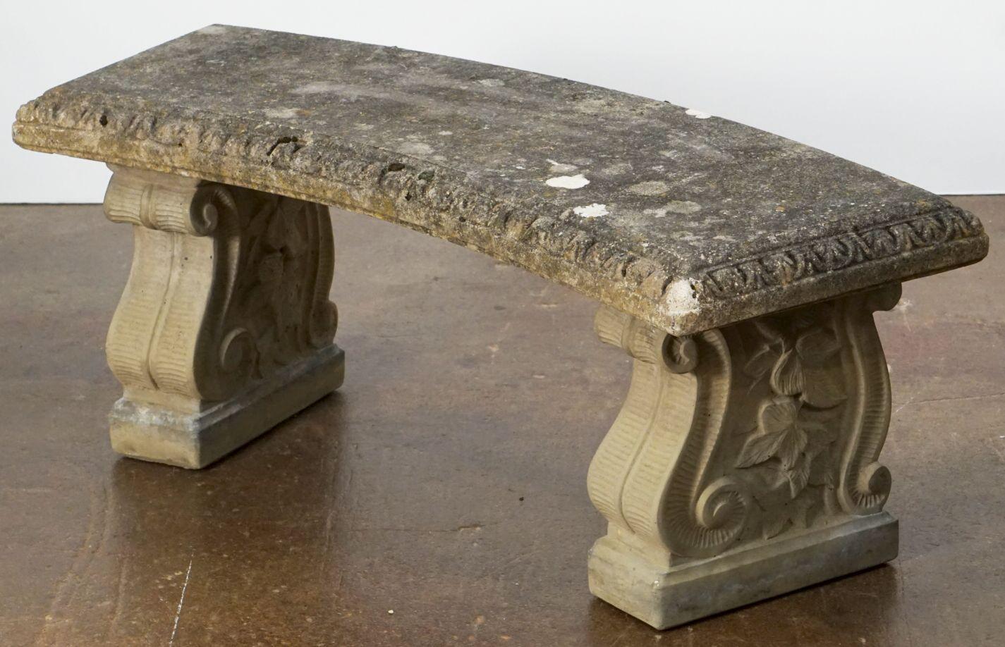 Large English Curved Garden Stone Bench or Seat with Scroll Base Supports 9