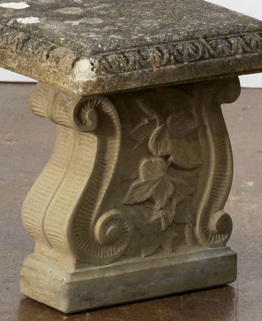 Large English Curved Garden Stone Bench or Seat with Scroll Base Supports 10