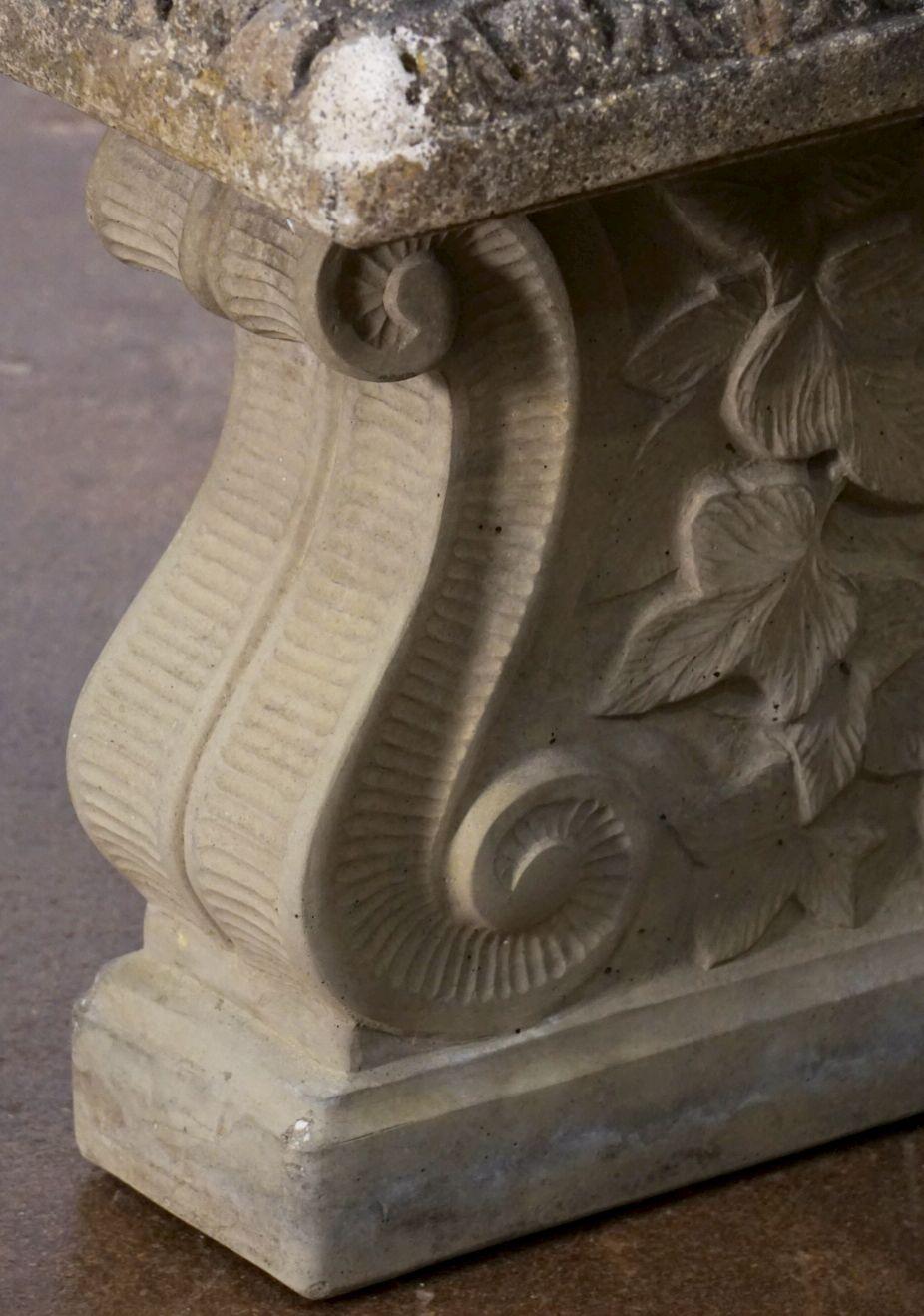 Large English Curved Garden Stone Bench or Seat with Scroll Base Supports 11
