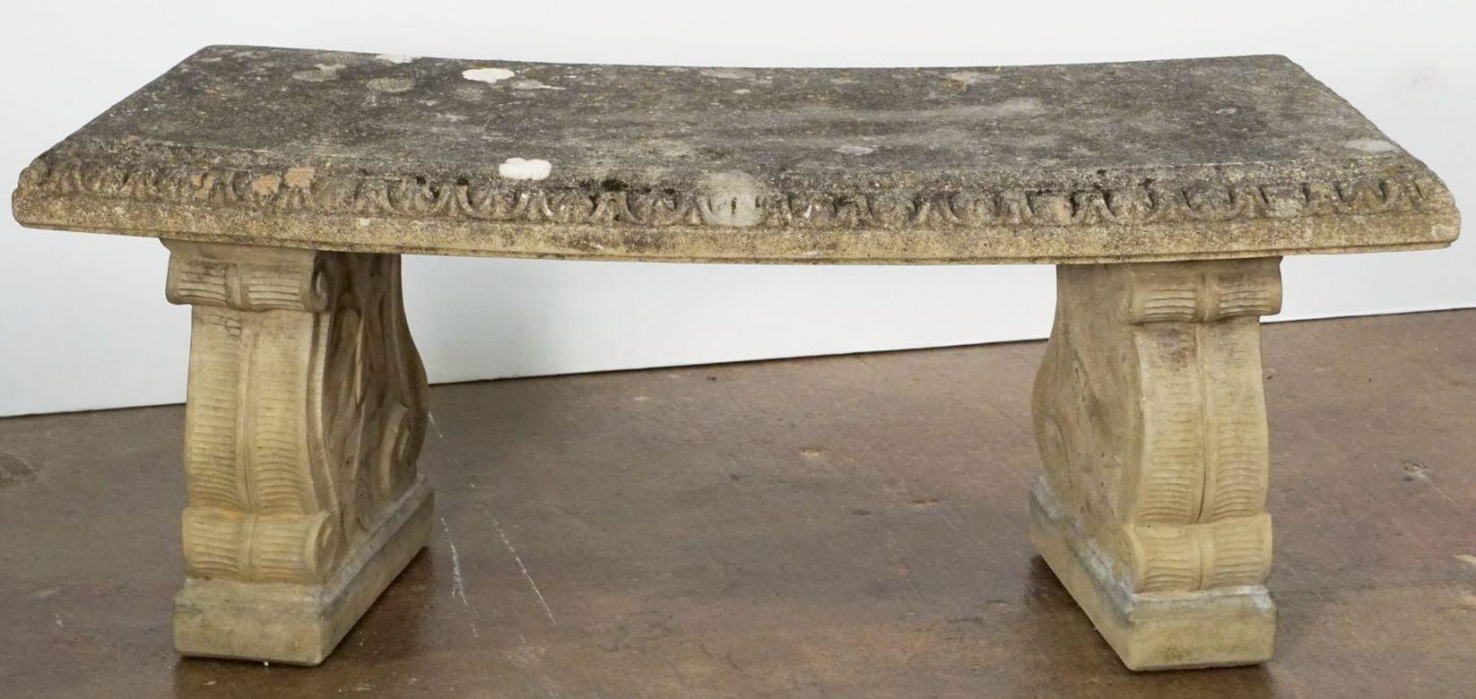 Large English Curved Garden Stone Bench or Seat with Scroll Base Supports 12