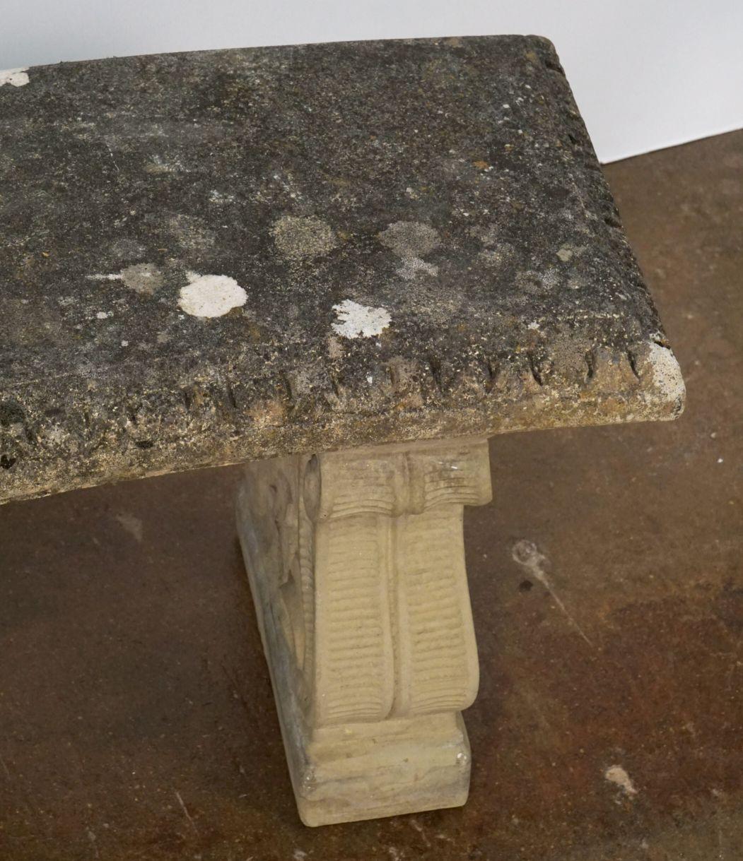 20th Century Large English Curved Garden Stone Bench or Seat with Scroll Base Supports