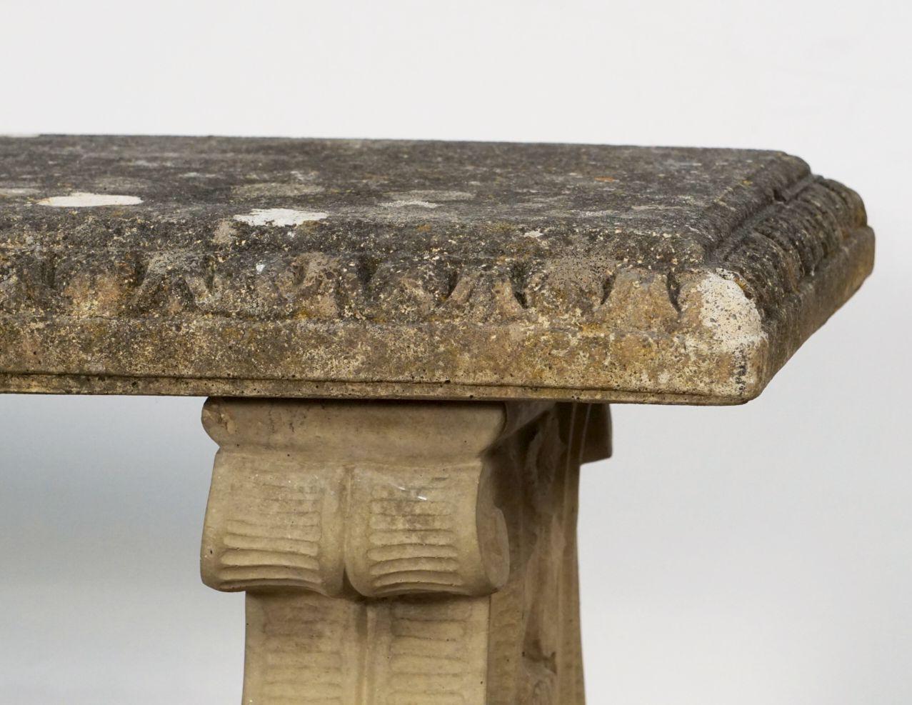 Large English Curved Garden Stone Bench or Seat with Scroll Base Supports 1