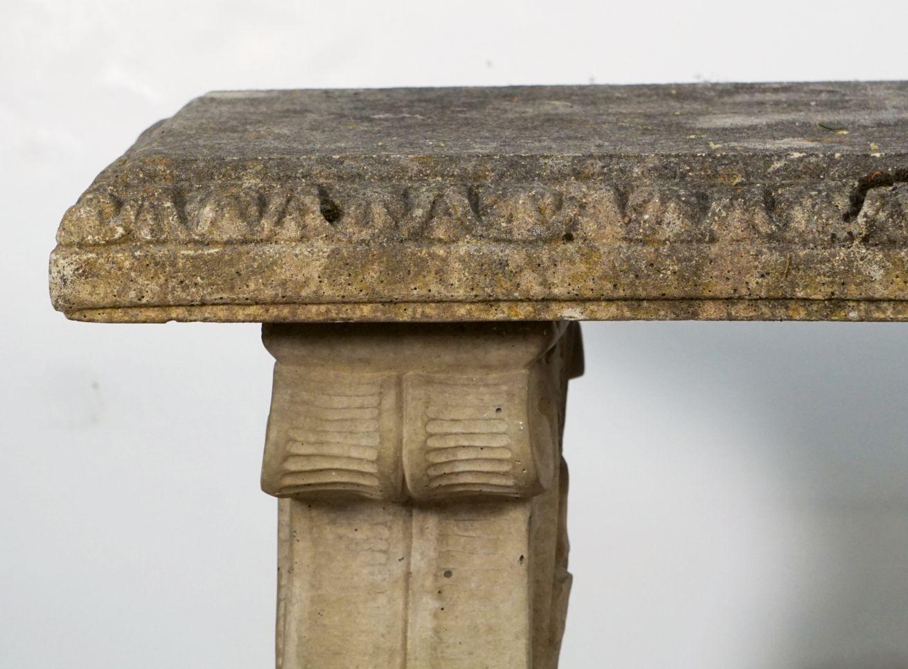 Large English Curved Garden Stone Bench or Seat with Scroll Base Supports 2