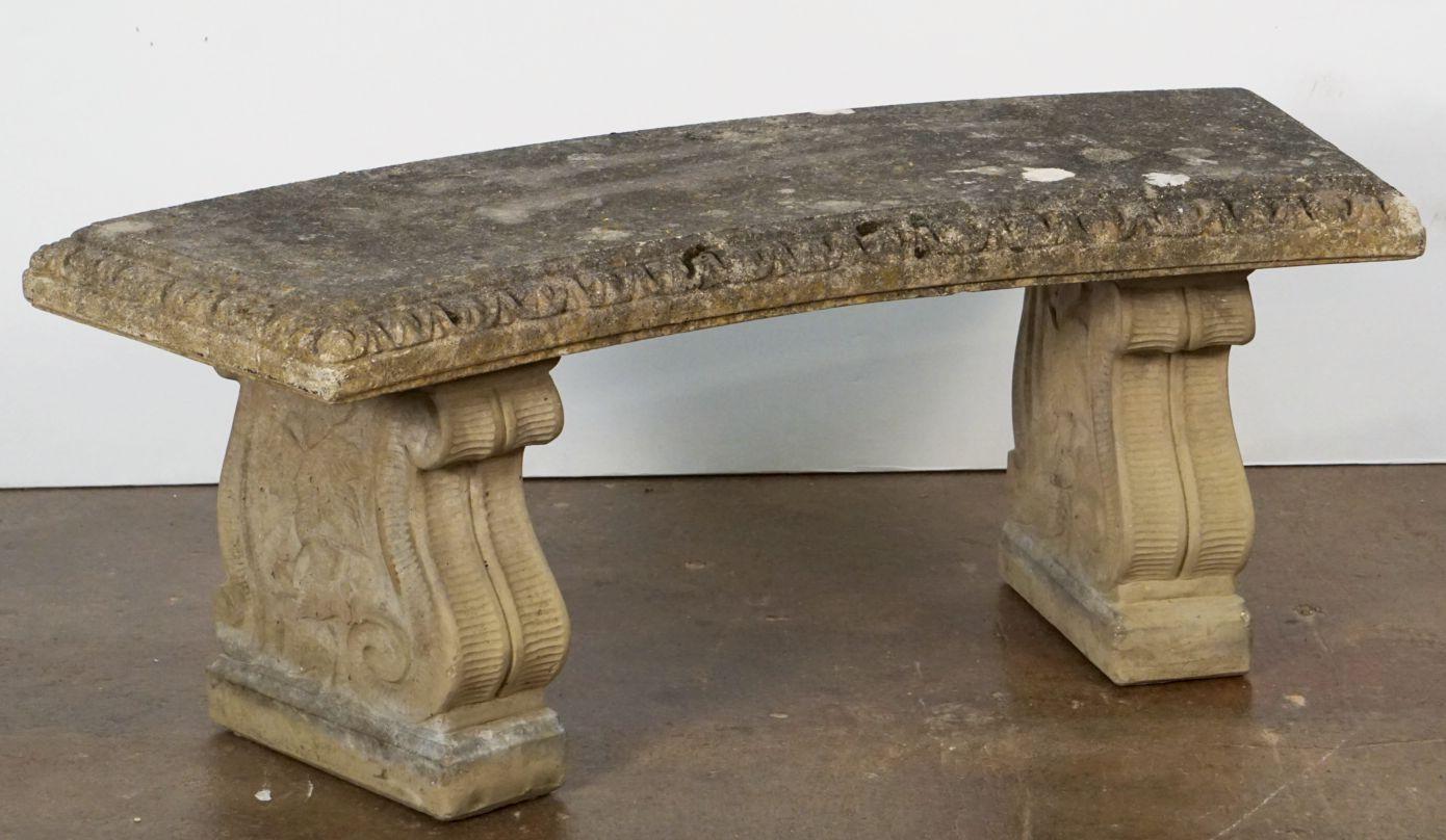 Large English Curved Garden Stone Bench or Seat with Scroll Base Supports 3