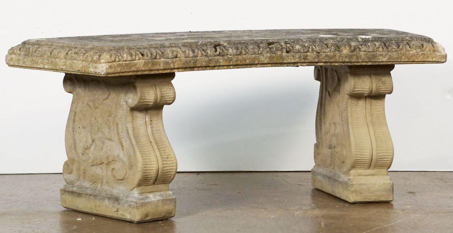 Large English Curved Garden Stone Bench or Seat with Scroll Base Supports 4