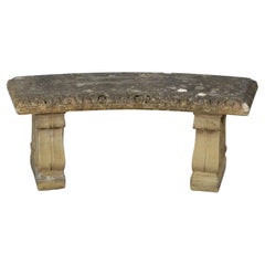 Large English Curved Garden Stone Bench or Seat with Scroll Base Supports