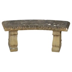 Large English Curved Garden Stone Bench or Seat with Scroll Base Supports