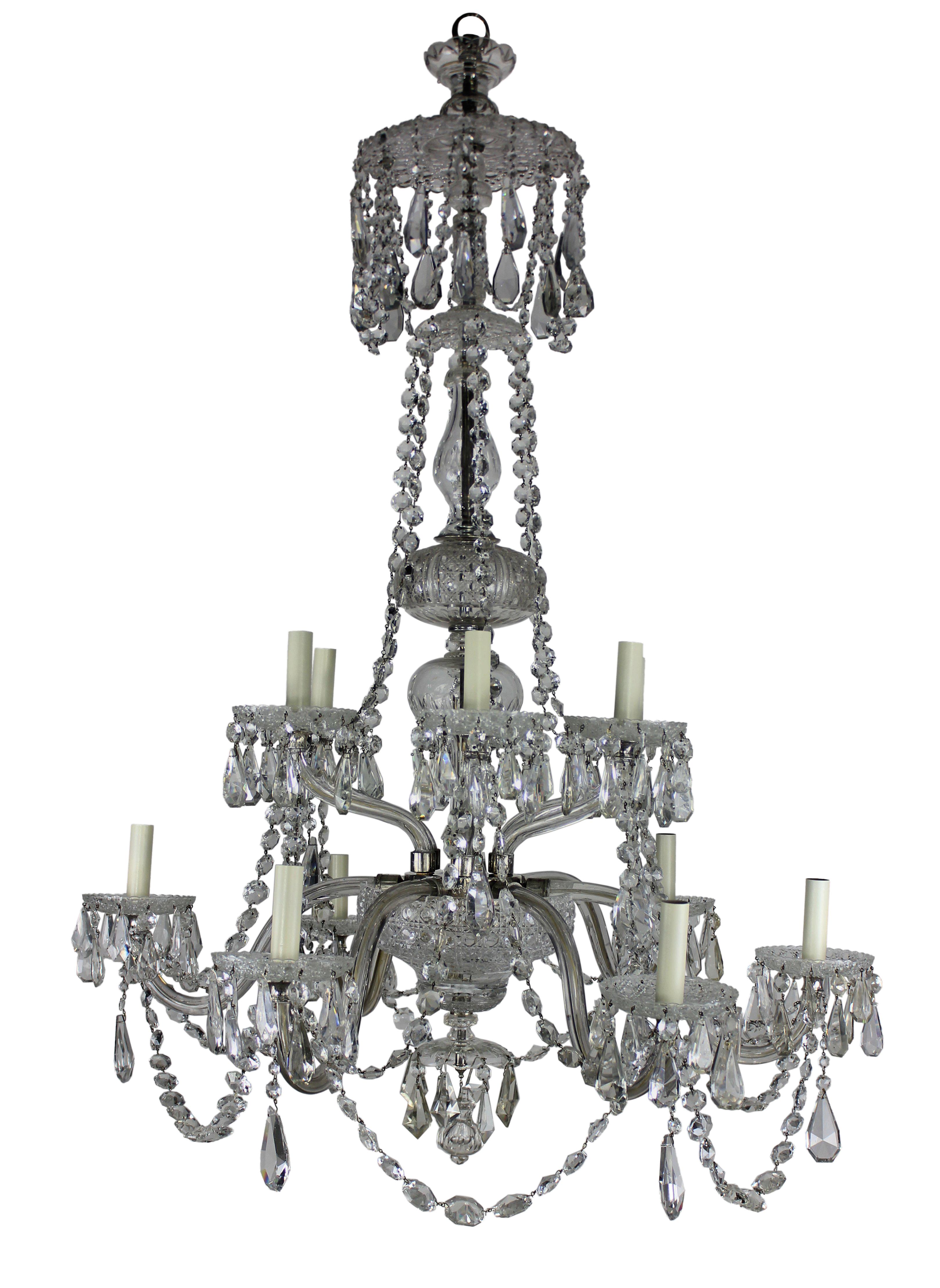 Cut Glass Large English Cut-Glass Chandelier