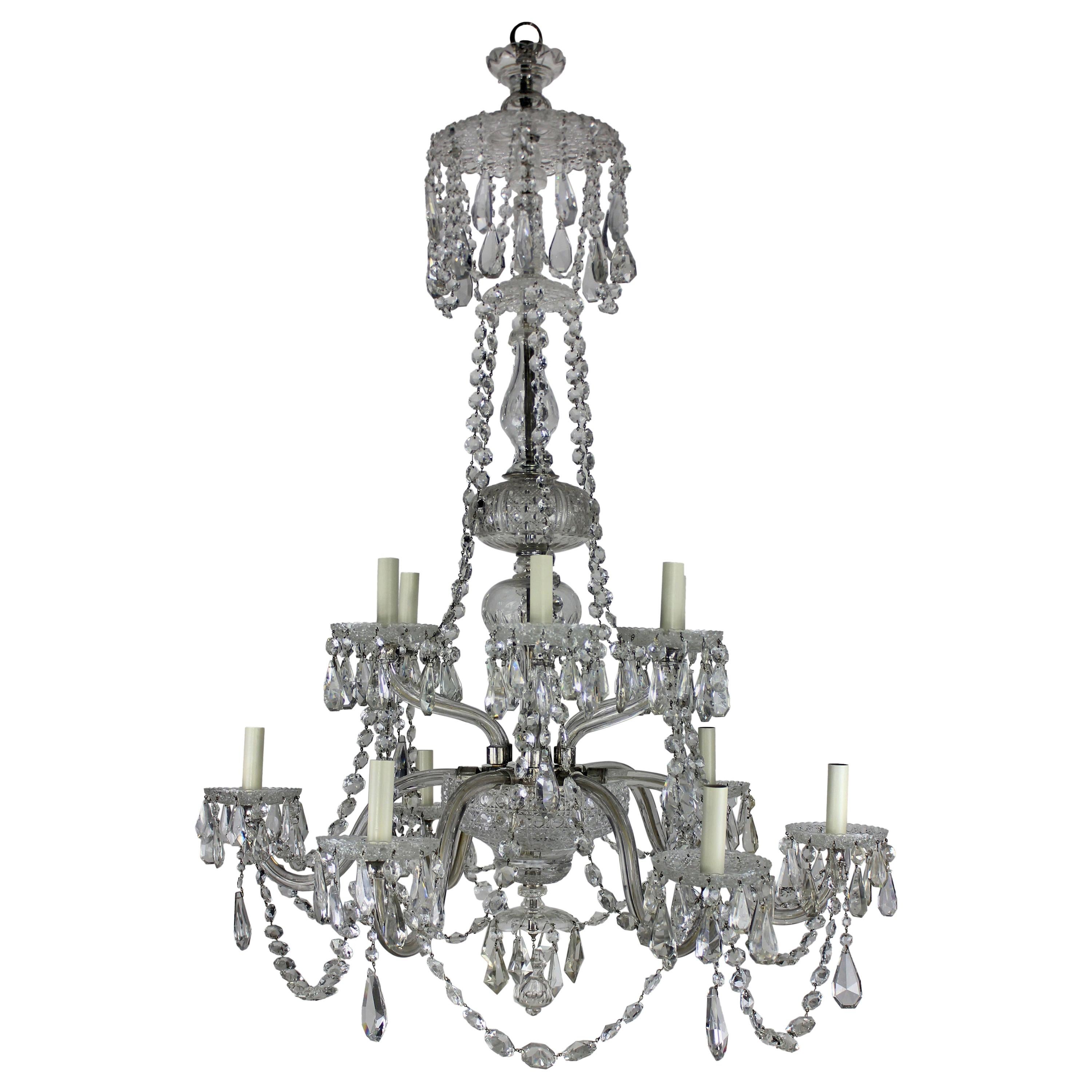 Large English Cut-Glass Chandelier